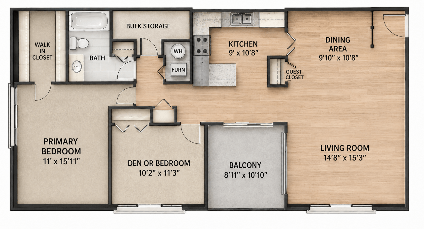 The Manor - Two Bedroom One Bath floor plan